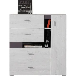 Furniture24 Kommode Next NX11 Schrank Sideboard mit Tür und 4 Schubladen Kinder Jugendzimmer - Weiß