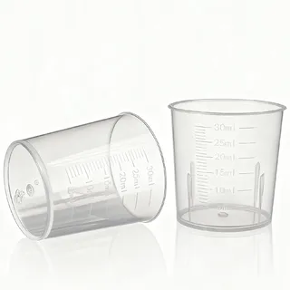 10 Stück Messbecher Klein 30ml Kunststoff,Mini Messbecher mit Skala,Waschmittel Dosierhilfe,Flüssigkeitsmessbecher für Küche Backen Labor,transparente messbecher Set