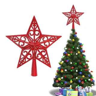 Weihnachtsbaum-Spitze aus Kunststoff, Weihnachtsbaumspitze Stern, Weihnachtsbaum Stern Topper, Christbaumspitze Stern, Christbaumspitze Baumspitze, für Weihnachten, Fest, Party, Zuhause, 20 cm, Rot
