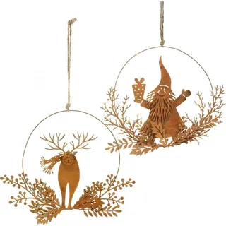 Dekoring Weihnachten Rentier & Weihnachtsmann, Edelrost Metall Deko Set Ø18cm