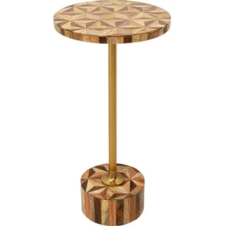 Kare Beistelltisch Domero Geo Gold/Braun, Wohnzimmertisch, Beistelltisch rund, Stahlgestell, Couchtisch, Durchmesser 25cm, Beistelltisch Couch, 50x25x25cm (H/B/T)