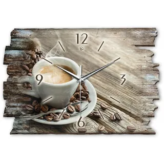 Kreative Feder Designer Wanduhr „Kaffee“ aus Holz 40x27cm im Shabby Style Design - Designeruhr mit flüsterleisem Uhrwerk ohne Ticken (Kaffee, leises Funkuhrwerk)