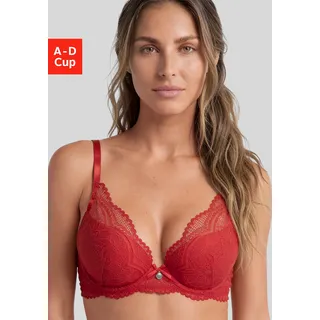 Neckholder-BH NUANCE BY LASCANA "Vivianna", Damen, Gr. 75, Cup A, rot, Microtouch, Obermaterial: 60% Polyamid, 35% Polyester, 5% Elasthan, BHs Neckholder-BH, mit verschiedenen Tragevarianten, mit floraler Spitze, Dessous