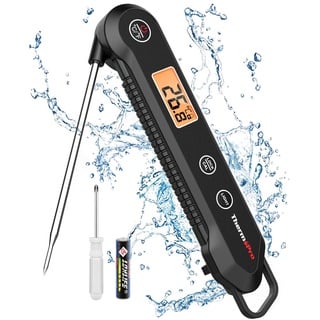 ThermoPro TP03H IPX6 Wasserdicht Fleischthermometer 0.5°C Präzise Grillthermometer 3s Schnelle Reaktion Faltbares Küchenthermometer für BBQ, Braten, Grill und Getränken Schwarz