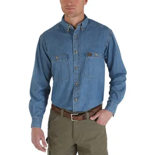 Wrangler Riggs Arbeitshemd für Herren, Logger-Twill, langärmelig, Antik-Marineblau, XL