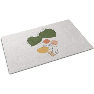 Fußmatte für die Tür – Unterlage zur Aufnahme von Schmutz – Rutschfeste Fußmatte für Innen- und Außenbereich – 150 x 100 cm – Motiv: Katze und Monstera - Beige