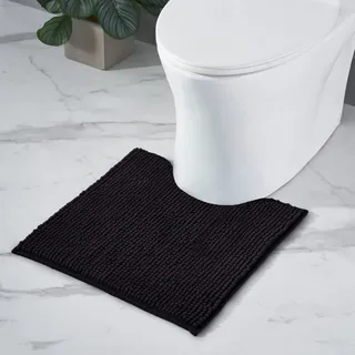 Decomira Badematte rutschfest WC Vorleger mit Ausschnitt | Als Badteppich Set kombinierbar | Badezimmer-Teppich Bad-Vorleger waschbar aus Chenille | Für freistehende Toiletten | Schwarz - 45x45 cm