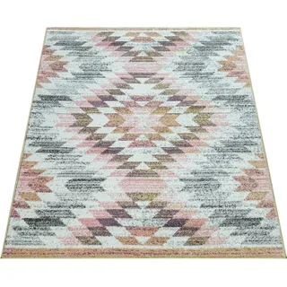 Wohnzimmer-Teppich, Moderner Kurzflor In Pastellfarben Mit Rauten-Muster, In Bunt Grösse 70x140 cm - Bunt