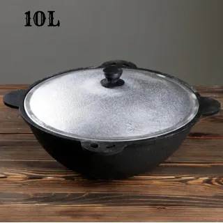 Gusseisen-Kessel Kazan 10 L NAMANGAN mit Deckel, WOK, Camping, BBQ, Outdoor Kochen