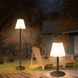 Solar Stehlampe Außen, LED Outdoor Stehleuchte mit Lichtsensor, 4 Helligkeitsstufen & 8 Farben Dimmbar mit Fernbedienung, USB Aufladbar Leselampe, IP44 Wasserdicht für Innen/Outdoor Garten (Schwarz)