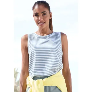 Tanktop ELBSAND "Maavi", Damen, Gr. XXL (44), weiß, seegras gestreift, Jersey, Obermaterial: 50% Baumwolle, 50% Polyester, gestreift, figurumspielend hüftlang, Rundhals, Tops Tanktop, mit Streifenmuster, Topseller