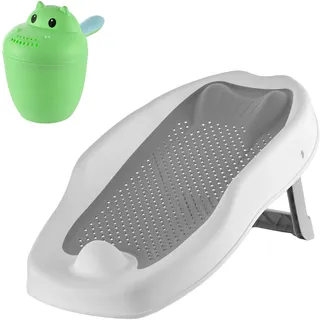 Relaxdays Baby-Badehilfe Set, mit Haarwaschbecher, tränenfrei, Badestütze rutschfest, HBT: 19x51,5x30 cm, PP/TPE, grau
