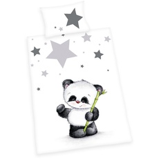 Bild von Panda, Kopfkissenbezug 40 x 135 cm mit Hoteleinschlag, Bettbezug 100 x 135cm, Mit praktischem Knopfverschluss, 100% Baumwolle/ Flanell
