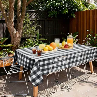 Hiasan Karierte Tischdecke Outdoor wetterfest aus Polyester, abwaschbar schmutzabweisend wasserabweisend knitterfrei Tischtuch für bierzeltgarnitur Esszimmer Party Garten, 130x220cm Schwarz und Weiß