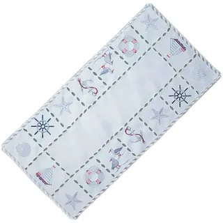 Tischdecke Tischläufer Mitteldecke Maritime Stickerei, wollweiß mit bunter Stickerei 35 x 70 cm/Aufmachung 1 Stück