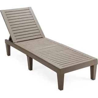 FANTASK Sonnenliege wetterfest, Gartenliege mit Verstellbarer Rückenlehne, Balkonliege aus Kunststoff, Kaffee