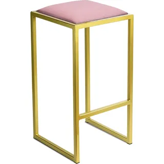 FERRO Barhocker 64 cm Gold - Rose – Moderner Metall Barstuhl ohne Lehne im Loft-Stil mit Gepolstertem Sitz - Gold, Rosa