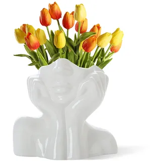CEMABT Gesicht vase, Blume Dekor, Keramik Körper Weibliche Form, Ideale Regal, Moderne Bauernhaus Tisch, Kleine nette Bücherregal Halbgesicht (Stil-C)