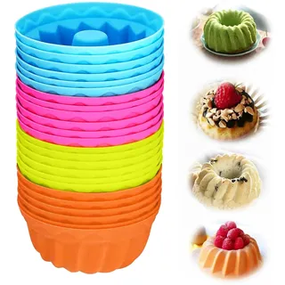 Voarge 24 Stück Mini Gugelhupfform Silikon, Wiederverwendbare Muffinförmchen Cupcake Klein, für Kuchen Dessert Schokolade Pudding Gelee