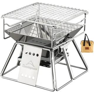 Campingmoon Kleiner Edelstahl-Holzkohlegrill mit Tragetasche, X-Mini