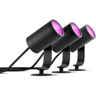 Set bestehend aus 3 LED-Gartenleuchten Philips Hue Lily, White and Color Ambiance, IP67, Basissatz mit Netzteil, Schwarz