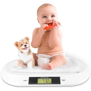 Silvergear® Babywaage | Digitale Kinderwaage bis 20Kg | Digitalwaage für Neugeborene | Waage für Babys met LED Anzeige | Gewichtskontrolle ab Geburt | Tierwaage | 54,5 x 31,5 x 3,5cm | Weiß