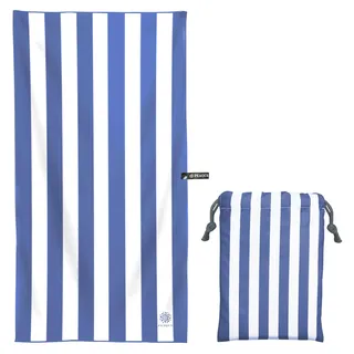 PEAQUE Mikrofaser-Handtuch mit Tasche - 80x160 cm - gestreiftes Badetuch, Reisehandtuch, Microfaser Handtücher, leicht, schnelltrocknend, dünn - Navy/Weiß