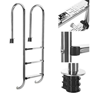 Edelstahl Poolleiter Schwimmbad Leiter Einbauleiter Hochbeckenleiter 3-stufig