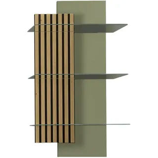 Moderano Wandregal , Wildeiche, Schilfgrün , Holz, Glas, Holzwerkstoff , Wildeiche , furniert , 60x108x28 cm , Holzmöbel, Wohnwände Holz, Wohnwand Serien Holz