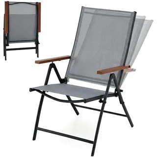 FANTASK Gartenstühle klappbare, Hochlehner Balkonstühle mit 5-Fach Verstellbarer Rückenlehne, wetterfeste Klappstühle bis 150 kg belastbar, Outdoor Essstühle für Garten, Terrasse, Balkon (2)