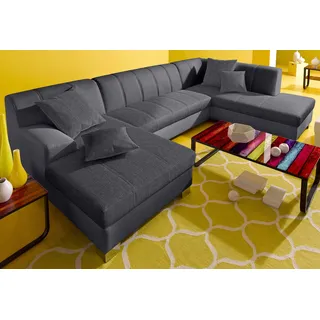 DOMO collection Wohnlandschaft »Turah moderne Steppung, incl. Zierkissen, auch in Leder,« wahlweise mit Bettfunktion, B/T/H: 297/82/75 cm, U-Form, schwarz