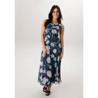 Midikleid ANISTON SELECTED, Damen, Gr. 40, N-Gr, blau (marine, flieder, grün, auzurblau, schilf, anthra), Mesh, Jersey, Obermaterial: 95% Polyester, 5% Elasthan. Futter: 95% Viskose, 5% Elasthan, bedruckt, geblümt, gemustert, figurumspielend wadenlang, Rundhals, Kleider Midikleid, in Mesh-Qualiät und floralem Blütendruck, Topseller