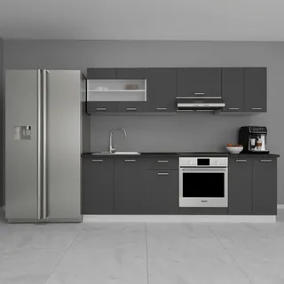 VCM Küchenzeile 240 cm Grau/Weiß