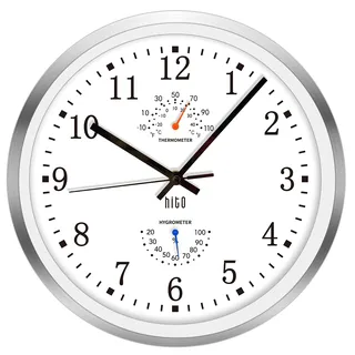 Hito, geräuschlose Wanduhr, batteriebetrieben, ohne Tickgeräusche, mit Glasabdeckung und silbernem Aluminiumrahmen, ideal für die Dekoration von Wohnzimmer, Küche, Schlafzimmer oder Heimbüro (30,5 cm,