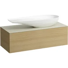 Laufen Il Bagno Alessi Schubladenelement, 1 Hahnloch, Steinplatte Calce Avorio, Ausschnitt rechts, 120x50x37cm, zu WT-Schale H81897 4, H431325097, Farbe: Eiche hell