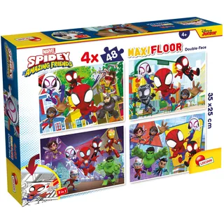 Lisciani - MARVEL Puzzle MAXIFLOOR Spidey Amazing Friends - 100378 - Puzzle Doppelseitig 4x48 Teile - Rückseite zum Ausmalen - Denk- und Geduldspiel - Lernspiel - Für Kinder ab 4 Jahren
