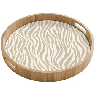 OnlyWow Tablett Zebra - Muster - Beige 40x40 cm , Holz , Echtholz,Eiche , Rund , 40x5x5 cm , Geschirr, Tischkultur & Serviergeschirr, Tabletts