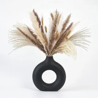 CEMABT Vasen für Pampasgras, handgefertigte Vase, getrocknete Blumen, Keramik, Weiß, Handwerksornamente für die Dekoration des Bürohauses, Vasenset (M, Schwarz)
