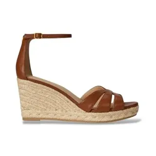 Lauren Ralph Lauren für Damen. 802P04433002 Nellie Espadrilles aus braunem Nappaleder (39.5), 5 bis 8 cm, 8 bis 10 cm, Schnalle, Lässig, Kla