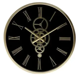 PRENDELUZ Wanduhr, 46 x 46 x 7 cm, Schwarz und Gold, mit Zahnrädern, dekoratives Uhrwerk, ideal für jeden Raum.