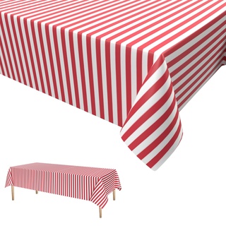 2PCS Party Tischdecke Rote Weiß,Zirkus Party Tischdecken Einweg Tischdecke aus Kunststoff Bierbank Tischdecke Kindergeburtstag Karneval Thema Party Dekorationen 137 * 274cm