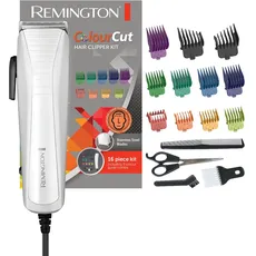 Remington Haarschneidemaschine mit Kabel [Netzbetrieb, selbstschärfende Edelstahl-Klingen mit Einstellhebel, 0,5-25mm] Haarschneider Colour (11 Aufsteck- & Seitenkämme, Friseur-Set) Haartrimmer HC5035