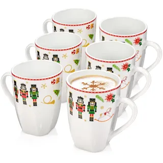 Sänger Kaffeebecher SET Bilgola Nussknacker Design - 6 teilig aus Porzellan , Keramik , kratzfest , Geschirr, Tassen, Kaffeebecher