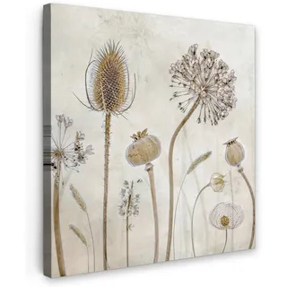 MuchoWow Leinwandbild Blumen - Aquarell - Stilleben - Braun - Vintage Deko Groß 90x90 cm , Beige , Textil , Kiefer , Abstrakt , Quadratisch , 90x90 cm , FSC 100% , gerahmt , Bilder & Rahmen, Bilder, Leinwandbilder