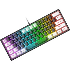 Mini 60% Gaming-Tastatur, Membran Game Keyboard mit Halbmechanisch Tasten, Optical RGB-Chroma-Backlit Kompakt 62 Tasten Double Color Keycap, QWERTY Layout für PC Laptop Mac Computer-Black & White