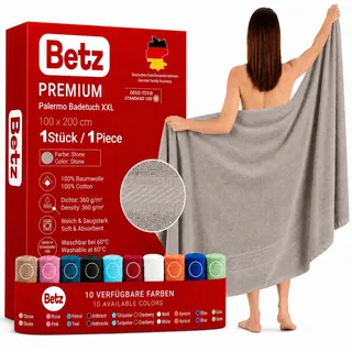 Betz Badetuch XXL 100x200 cm 100% Baumwolle – Weiches Frottee Saunatuch & Strandtuch – Pflegeleicht & saugstark – Palermo Serie – Farbe Stone