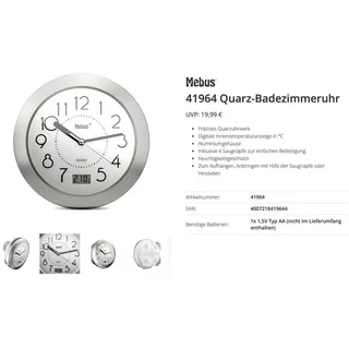 MEBUS Quarz-Wanduhr 41964 40 cm grau