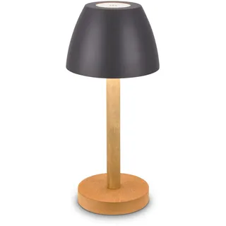 BRILONER - LED Tischlampe kabellos IP44 mit Touch, dimmbar, Akku tauschbar, Nachttischlampe, Leselampe, LED Lampe, Campinglampe, Tischleuchte, Akkulampe, Outdoor Lampe, 13,5x30 cm, Anthrazit-Holz