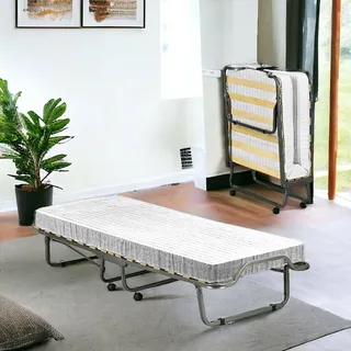 Klappbett Dperic, Klappbett mit 15 Lattenrosten, platzsparendes Kinderbett, 100 %  Italy, 80x200h40 cm, Matratze inklusive - Weiß