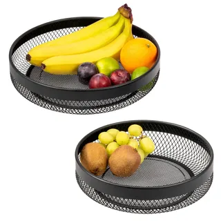 eluno Obstkorb - Brotkorb 2er Set, runde Obstschale, aus schwarzem Metall , Schwarz , 6 cm , Geschirr, Schalen & Schüsseln, Obstschalen